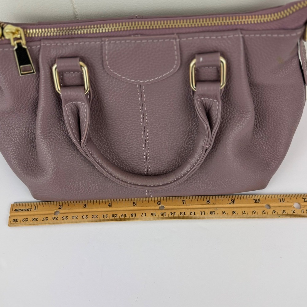 Mauve Purple Pebbled Leather Satchel Handbag Chic Classic Minimalist - Picture 15 of 16